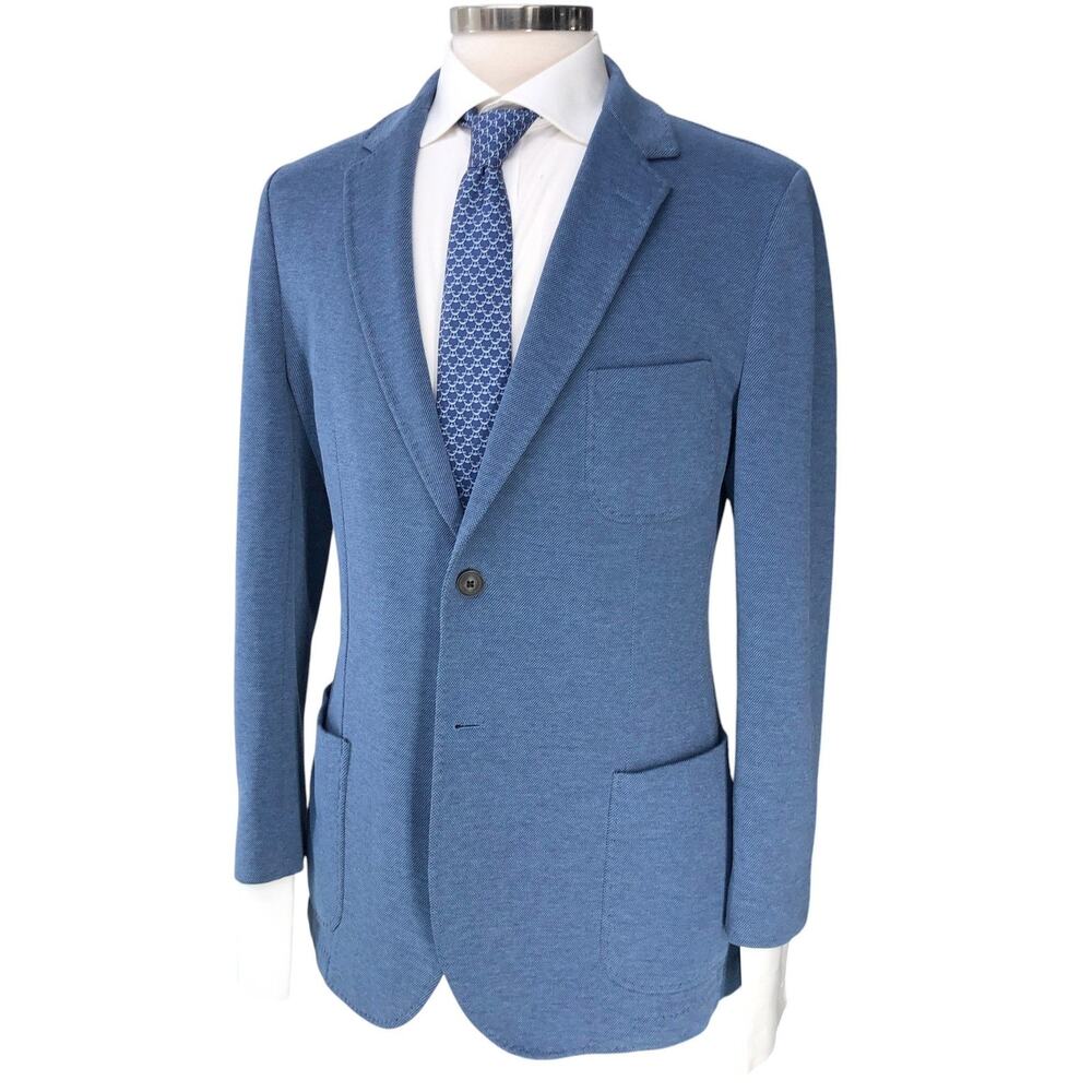 GANT Sport Coat Mens 40 Unstructured Soft Shoulder Blue Knit Patch Pockets